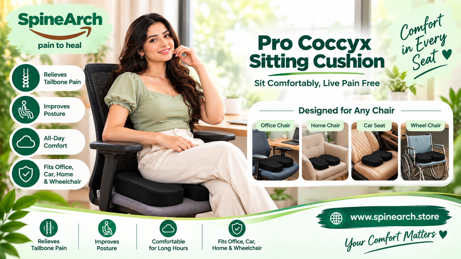 Home spinearch coccyx cushion comfort banner
